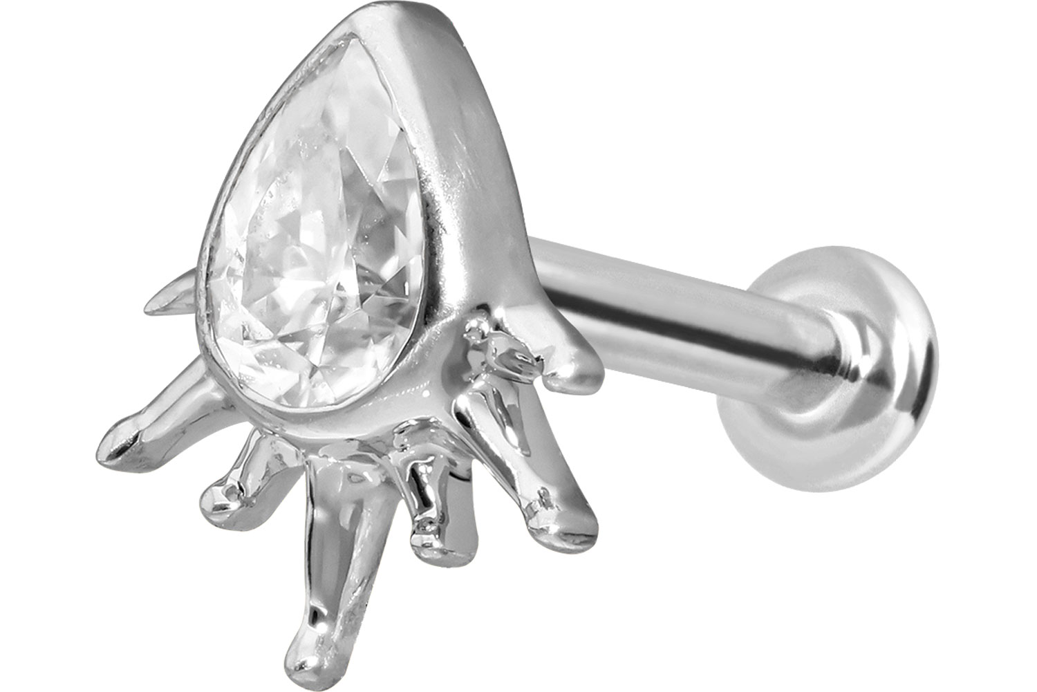 14 Karat Gold Labret Piercing mit Push Fit MOISSANIT-TROPFEN + SONNENSTRAHLEN